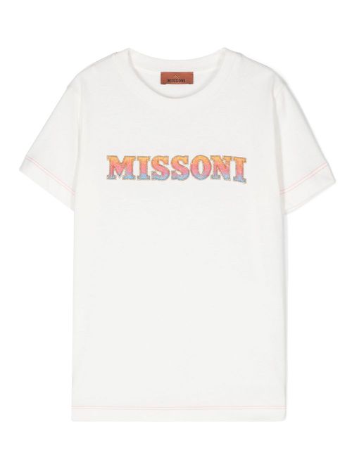 Logo sequin embellished T-shirt - White