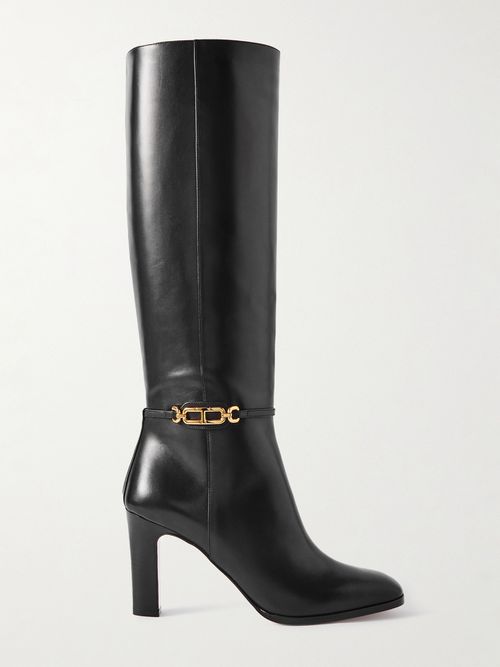 Embellished Leather Boots - Black