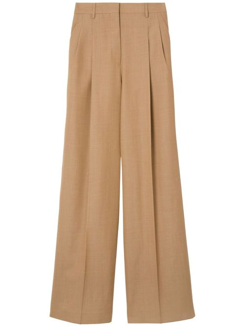 Wide-leg pleated wool trousers - Neutrals