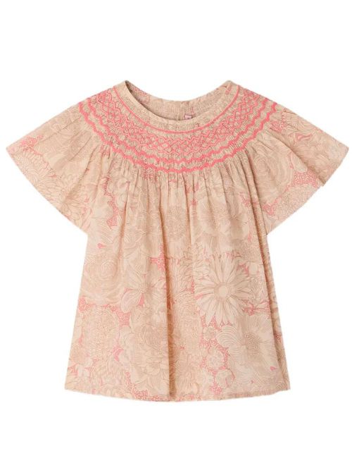 Adelice Smocked And Hand-Embroidered Blouse In Liberty Organi