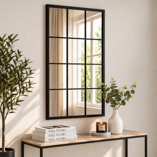 OHS Rectangle 12 Window Wall Mirror - Black