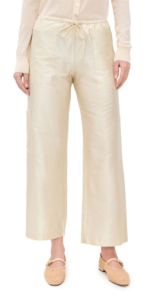 The Taffeta Drawstring Cargo Pants Creme