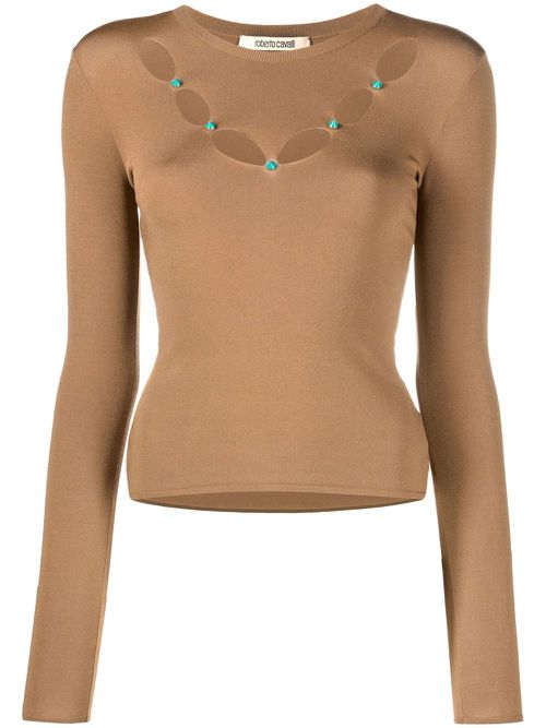 Cut-out stone-embellished top - Brown