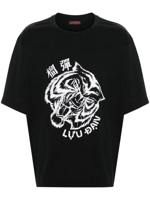 Tiger head-print cotton T-shirt - Black