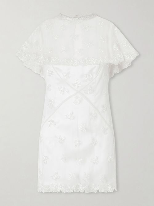 Freya Cape-effect Embellished Tulle Mini Dress - Neutrals