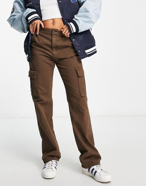 Stradivarius straight leg cargo pants in washed brown
