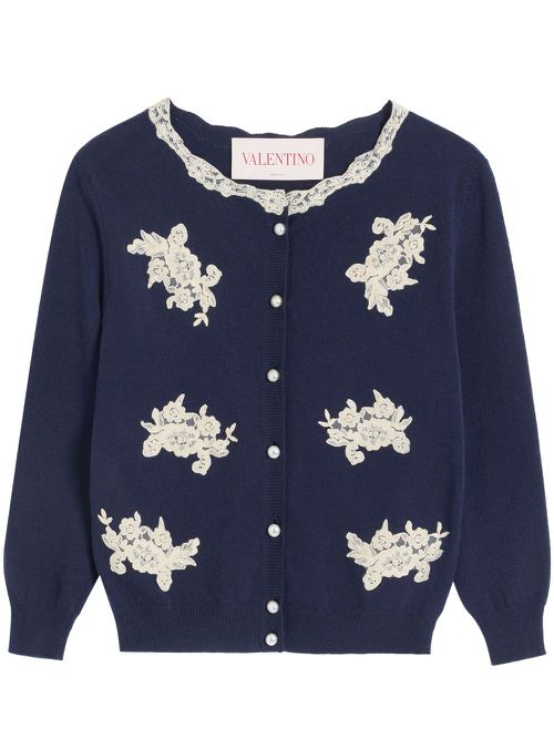 Lace-trim cardigan - Blue