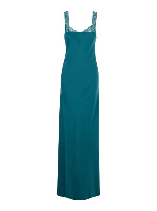 Lace-Trimmed Acetate-Viscose Dress — Teal