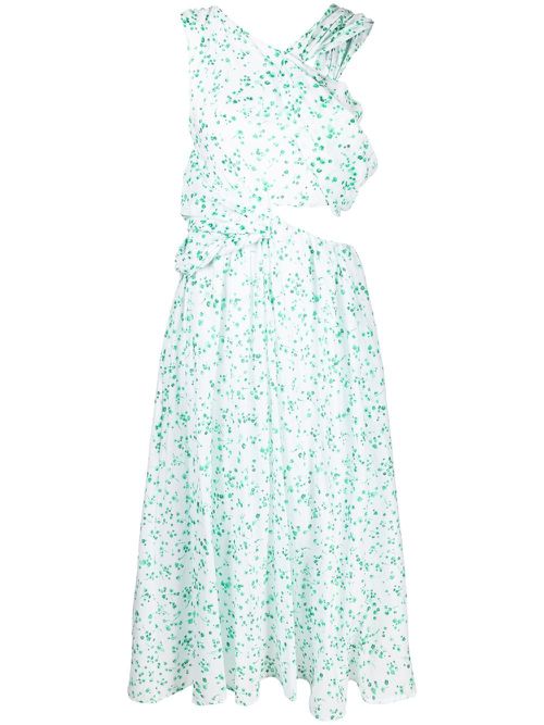 Floral print asymmetric shoulder dress - White