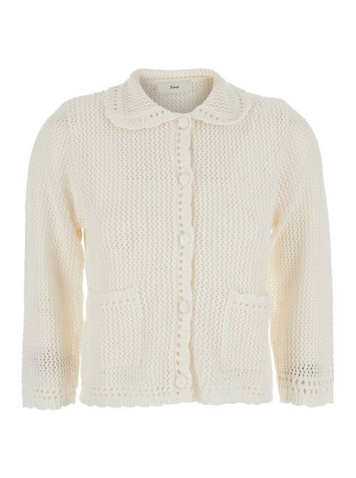 Perforated Crochet Linen-Cotton Sweater — White