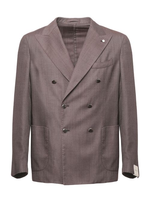 Brown Herringbone Double-Breasted Wool Blazer
