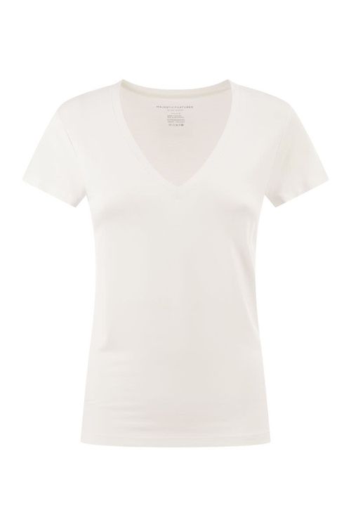 Majestic Stretch Viscose T-Shirt With V-Neck