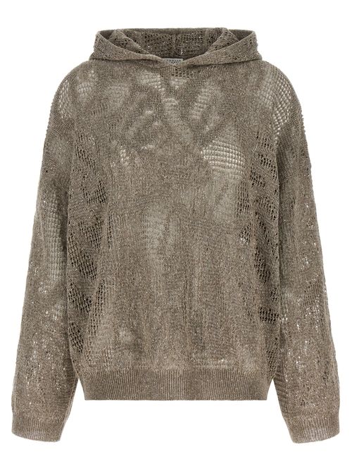 Linen Openwork Hoodie — Brown