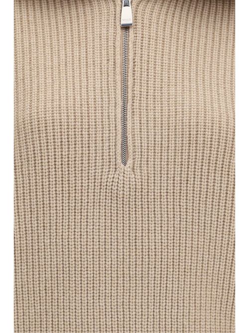 Cashmere High-Neck Zip Sweater — Beige