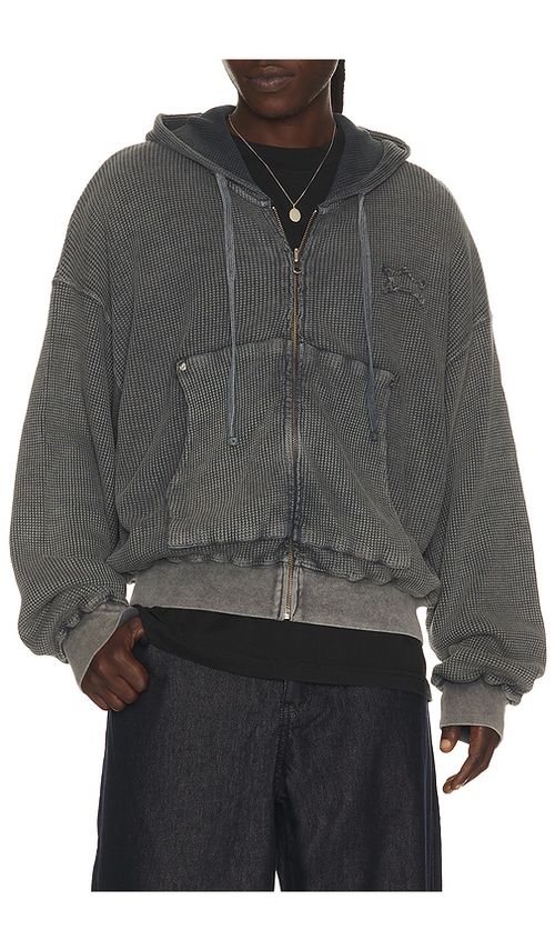 Barriers Worldwide Star Waffle Zip Up Hoodie in Grey. XL/1X also in S