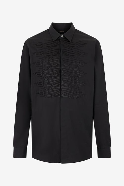 Black Cotton Shirt With Embroidered Zebra Motif
