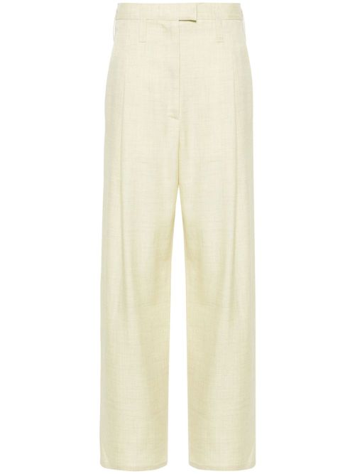 Chambray pleated straight trousers - Yellow