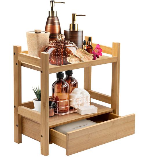 2-Tier Bamboo Kitchen Countertop Organizer - ideal for storage and display, stores your favorite spices, seasonings, and household items - Bamb