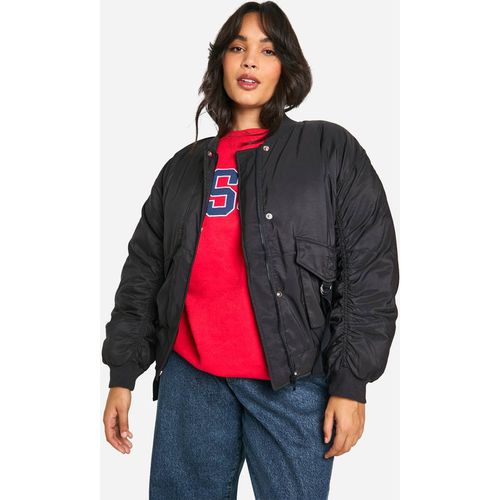 Womens Plus Pocket Detail Oversized Bomber Jacket - Black - 26, Black