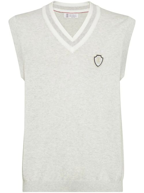 Embroidered Logo Cotton Vest — Grey