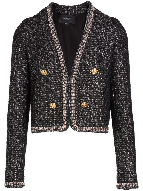 Sequin-embellished tweed jacket - Black