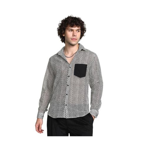 Men's Onyx Black & Cream White Zig-Zag Block Shirt - Grey