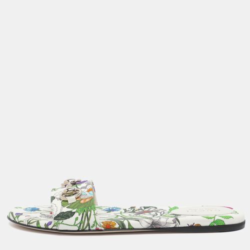 Gucci Horsebit 38.5 Multicolor Floral Print Canvas Flat