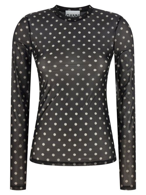 Polka Dot Sheer Blouse — Charcoal