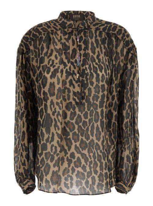 Leopard-Print Viscose Glass Shirt — Beige