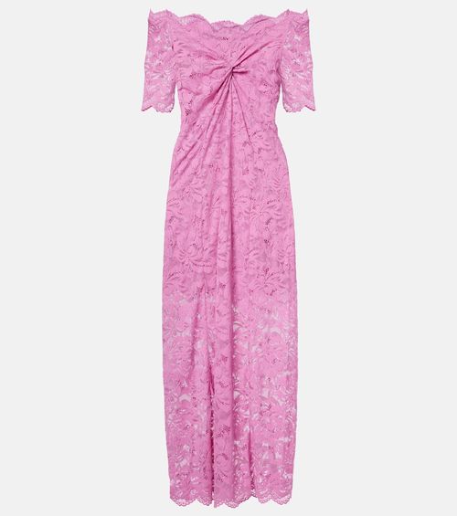 Off-shoulder lace midi dress