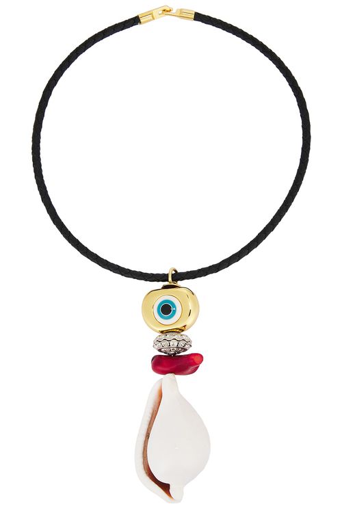 Timeless Pearly Evil Eye Conch Necklace in Multi - Black,White. a