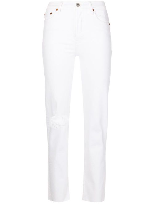 Distressed straight-leg jeans - White
