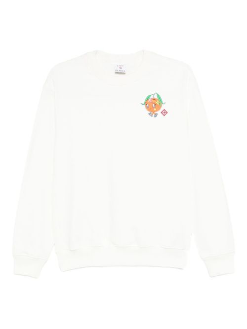 Casual Crewneck Sweatshirt with Front Ski Print and Ribbed Details