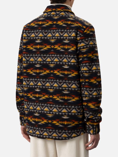 Man Wool Blend Overshirt Landeck With Navajo Plaid Print Blue Jacket - Men