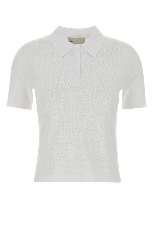 White Stretch Viscose Blend Polo Shirt - Women