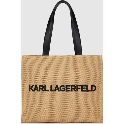 Karl Lagerfeld - Logo Large Square Woven Beach Bag, Woman, Beige, : One