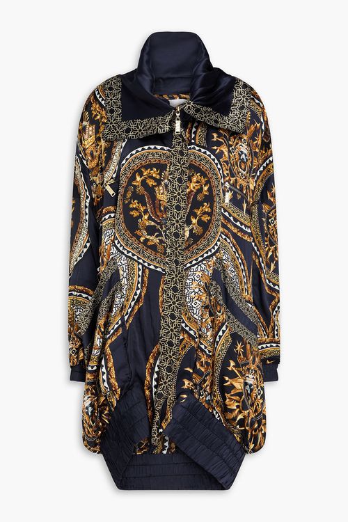 Embellished printed silk-satin jacket