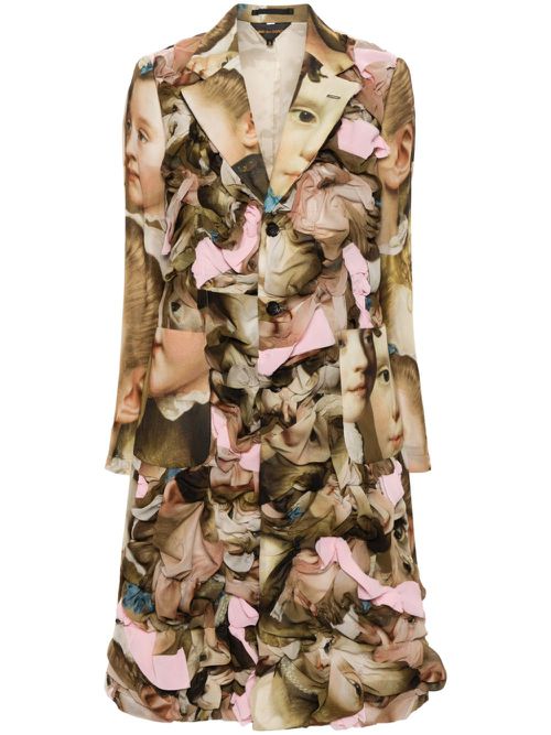 Renaissance-print ruched midi coat - Green