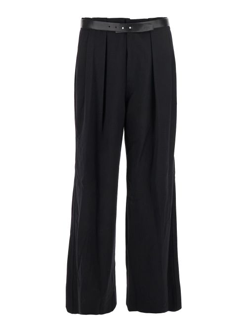 Pleated Wool with Integrated Belt Trousers — Black