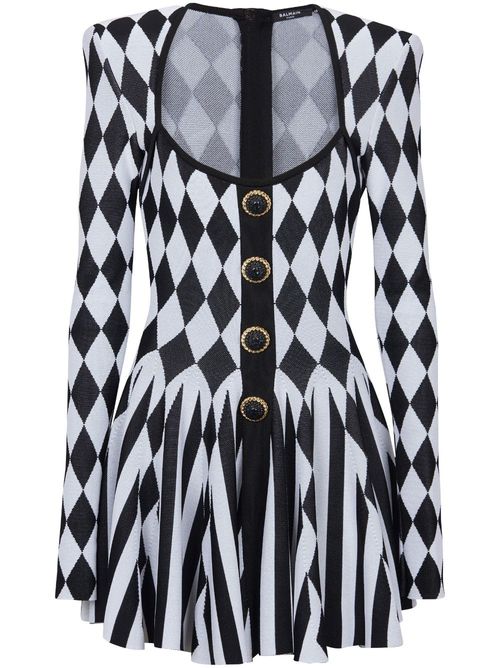 Diamond-intarsia knitted mini dress - Black
