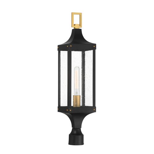 Glendale 1-Light Outdoor Post Lantern in Matte Black and Weathered Brushed Bra