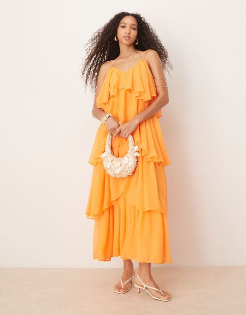 ASOS DESIGN tiered cami layered maxi dress in bright orange