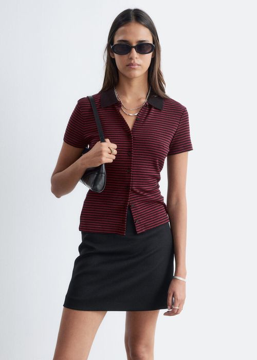 Buttoned Jersey Top -Red M