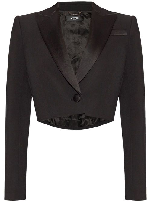 Logo-patch cropped blazer - Black