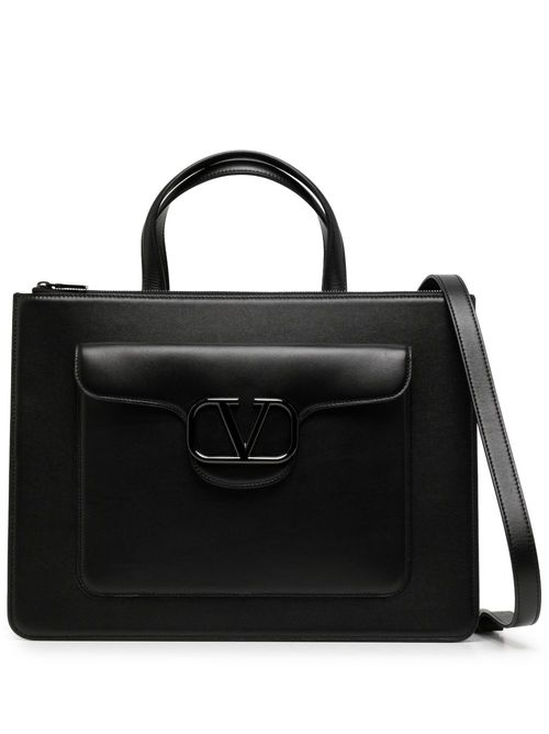 V-Logo leather briefcase - Black