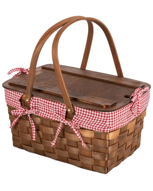 Dnu Kansas Gingham Handwoven Wood Picnic Basket