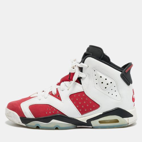 Air Jordans Carmine 6 Retro 36 White/Red Leather and Nubuck Leather High Top Sneaker