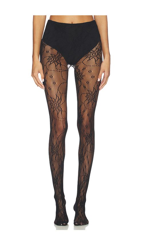 Stems Wild Flower Lace Mesh Tights in Black