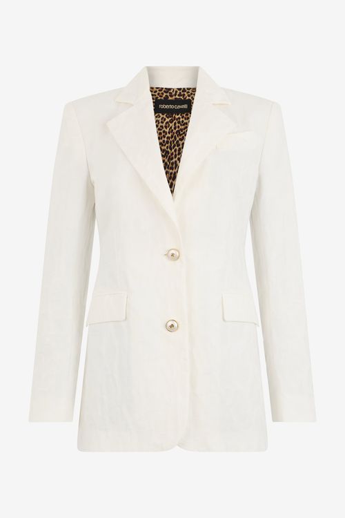 Cotton Jacquard Blazer With Leopard Print