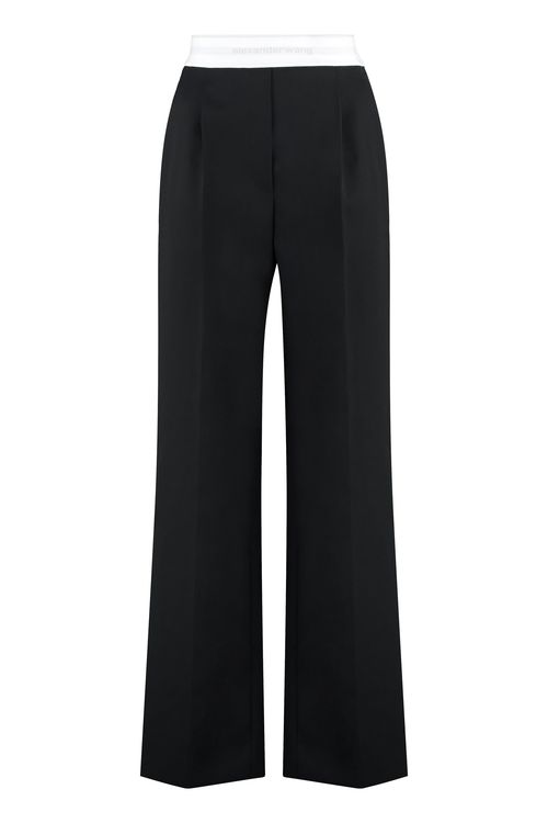 Logo-Detailed Wool Blend Trousers — Black
